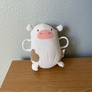 Panda Crate Baby Cow Shake Plush Stuffed Animal Toy Rope Handles Noise Makers 6”